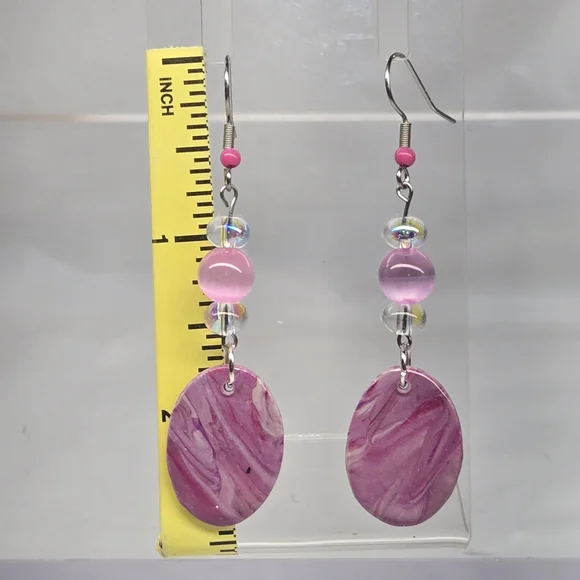 #B313- Elegant Pink Swirl Earrings With Selenite Jasper - Picture 2 of 5